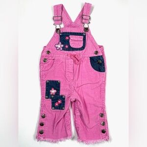 Y2K PINK CORDUROY Baby Girls’ 100% Cotton Floral Denim Patch Flare Overalls 6-9M